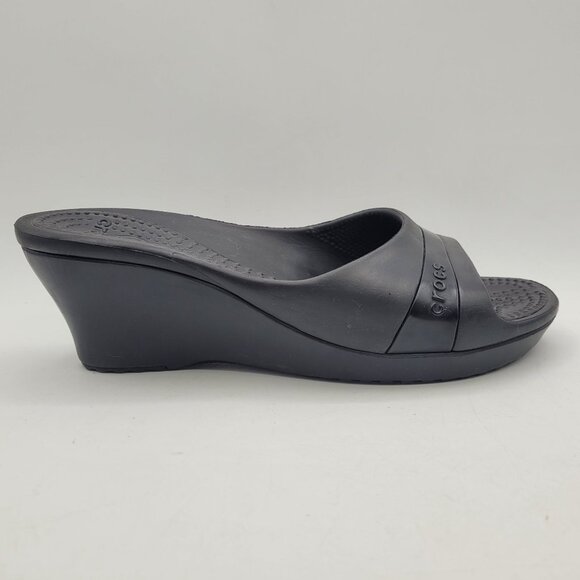 Crocs Sassari Women's Size 9 Wedge Slide Sandals Black - Picture 3 of 11
